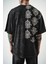 Erkek Paisley Baskılı Yıkamalı Oversize T-Shirt Siyah 4