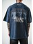 Erkek Respire Baskılı Yıkamalı Oversize T-Shirt Indigo 4