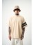Erkek 84 Zone Baskılı Oversize T-Shirt Bej 2