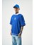 Erkek La Baskılı Kapüşonlu Oversize T-Shirt Saks 2