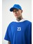 Erkek La Baskılı Kapüşonlu Oversize T-Shirt Saks 4