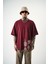 Erkek Paisley Baskılı Yıkamalı Oversize T-Shirt Bordo 2