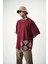 Erkek Paisley Baskılı Yıkamalı Oversize T-Shirt Bordo 3