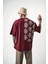 Erkek Paisley Baskılı Yıkamalı Oversize T-Shirt Bordo 4