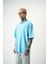 Erkek To Fly Baskılı Yıkamalı Oversize T-Shirt Mavi 3