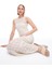 Ekru Brices Slim Fit Dantel Diz Altı Elbise 4