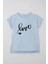 Kız Çocuk Tişört Kabartma Yazı Baskılı Yırtmaçlı 10-16 Yaş, Açık Mavi 1