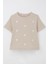 Kız Çocuk Tişört Kalp Nakış Detaylı 9-14 Yaş, Bej 1