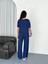Osy Modal Yumuşak Dokulu Kumaş Bisiklet Yaka T-Shirt Bol Paça Pantalon Ikili Takım -Saks Mavi 3