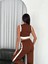 Osy Modal Yumuşak Dokulu Kumaş Tam Fermuarlı Crop Pantalon Ikili Takım - Kahverengi 3