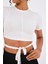 Viora Kadın Kısa Kollu Belden Bağlamalı Yoga Tişörtü Beyaz 5
