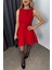 Kırmızı Sıfır Kol Premium Mini Elbise 1
