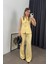Pastel Sarı Gold Düğmeli Yelek Pantolon Takım 1