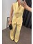 Pastel Sarı Gold Düğmeli Yelek Pantolon Takım 2
