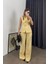 Pastel Sarı Gold Düğmeli Yelek Pantolon Takım 3