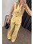 Pastel Sarı Gold Düğmeli Yelek Pantolon Takım 5