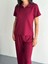 Osy Modal Yumuşak Dokulu Kumaş Kısa Kollu Yakalı T-Shirt Pantalon Ikili Takım- Bordo 2