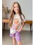 Kız Çocuk Üzeri Digital Bebek ve At Baskılı Yazı Detaylı T-Shirt Lila Şortlu Takım 1