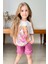 Kız Çocuk Üzeri Digital Bebek ve At Baskılı Yazı Detaylı T-Shirt Mor Şortlu Takım 1