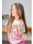 Kız Çocuk Üzeri Digital Bebek ve At Baskılı Yazı Detaylı T-Shirt Mor Şortlu Takım 3