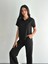 Osy Modal Yumuşak Dokulu Kumaş Kısa Kollu Yakalı T-Shirt Pantalon Ikili Takım- Siyah 2
