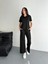 Osy Modal Yumuşak Dokulu Kumaş Kısa Kollu Yakalı T-Shirt Pantalon Ikili Takım- Siyah 3