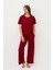 Kadın Luxury Bol Paça Pijama Altı Bordo 1
