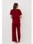 Kadın Luxury Bol Paça Pijama Altı Bordo 3