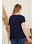 Yaka ve Cep Zımba Detaylı Büyük Beden Lacivert Tişört 5