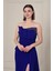 Saks Mavi Straplez Drapeli Abiye 5250 2