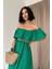 Yeşil Omzu Lastikli Brode Elbise 2