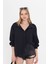 Kadın Siyah Oversize Basic Cepli Müslin Gömlek 2