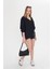 Kadın Siyah Oversize Basic Cepli Müslin Gömlek 3
