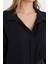 Kadın Siyah Oversize Basic Cepli Müslin Gömlek 4