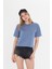 Kadın Mavi Yuvarlak Yaka Regular Fit Normal Kesim T-Shirt Tişört 2