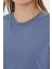 Kadın Mavi Yuvarlak Yaka Regular Fit Normal Kesim T-Shirt Tişört 5