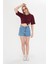Kadın Bordo Yuvarlak Yaka Oversize Yandan Yırtmaçlı T-Shirt Tişört 5