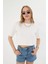 Kadın Beyaz Baskısız Yuvarlak Yaka Crop Tişört T-Shirt 1
