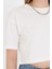 Kadın Beyaz Baskısız Yuvarlak Yaka Crop Tişört T-Shirt 4