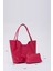 Fuşya SHK108 Çıtçıtlı Suni Deri Cüzdanlı Makyaj Çantalı Kadın El ve Omuz Çantası U:25 E:38 G:15 cm 2