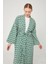 Yeşil Desenli Keten Kuşak Bağlamalı Kimono Takım 1