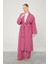 Fuşya Desenli Keten Kuşak Bağlamalı Kimono Takım 2