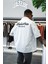 Erkek Nakışlı Kısa Kollu Oversize Gömlek Beyaz 4