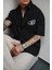 Erkek Nakışlı Kısa Kollu Oversize Gömlek Siyah 1