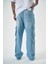 Erkek Washed Kargo Baggy Pantolon Mavi 4