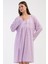 Kadın Büyük Beden Uzun Kol %100 PAMUK Mor Gecelik C4T7N7O161 1