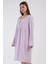 Kadın Büyük Beden Uzun Kol %100 PAMUK Mor Gecelik C4T7N7O161 3