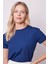Kadın Sıfır Yaka Kırışmaz Span Karışımlı Şık Kısa Kol Likralı T-Shirt Bluz-Lacivert 5