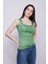 Kare Yaka Kolsuz Likralı Parlak Kumaş Body- Yeşil 3