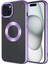 Apple iPhone 15 Plus Kılıf Tek Kamera Çerçeveli Renkli Kenarlı Logo Yeri Açık Şeffaf Silikon Lila 1